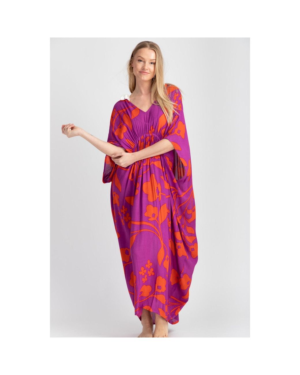 Saachi Red Bold Floral Deep Kaftan Maxi
