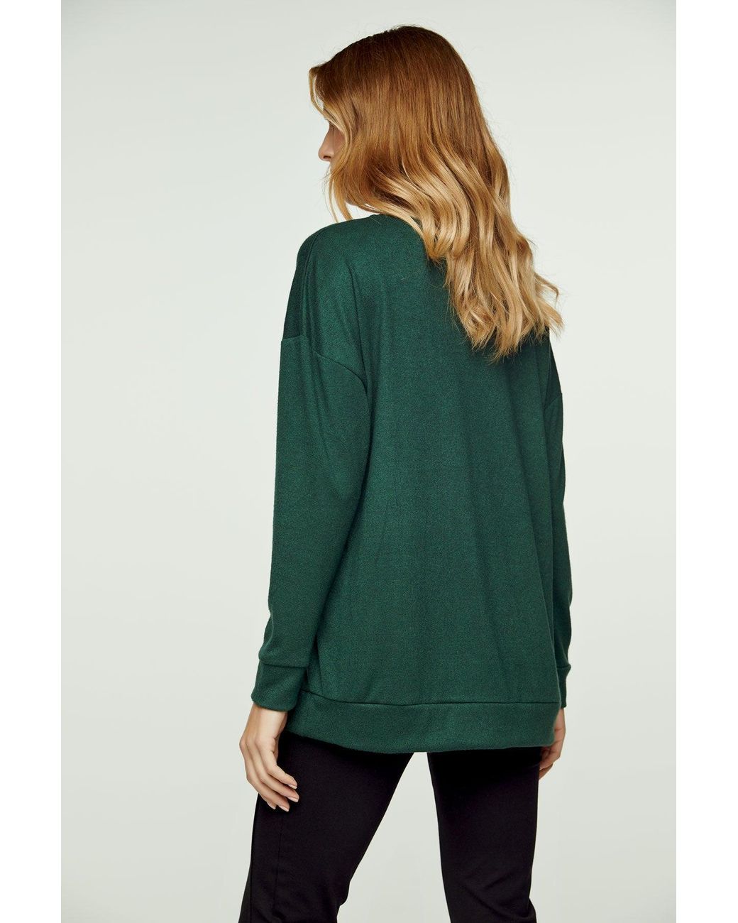 Conquista Green Dark V Neck Knit Top