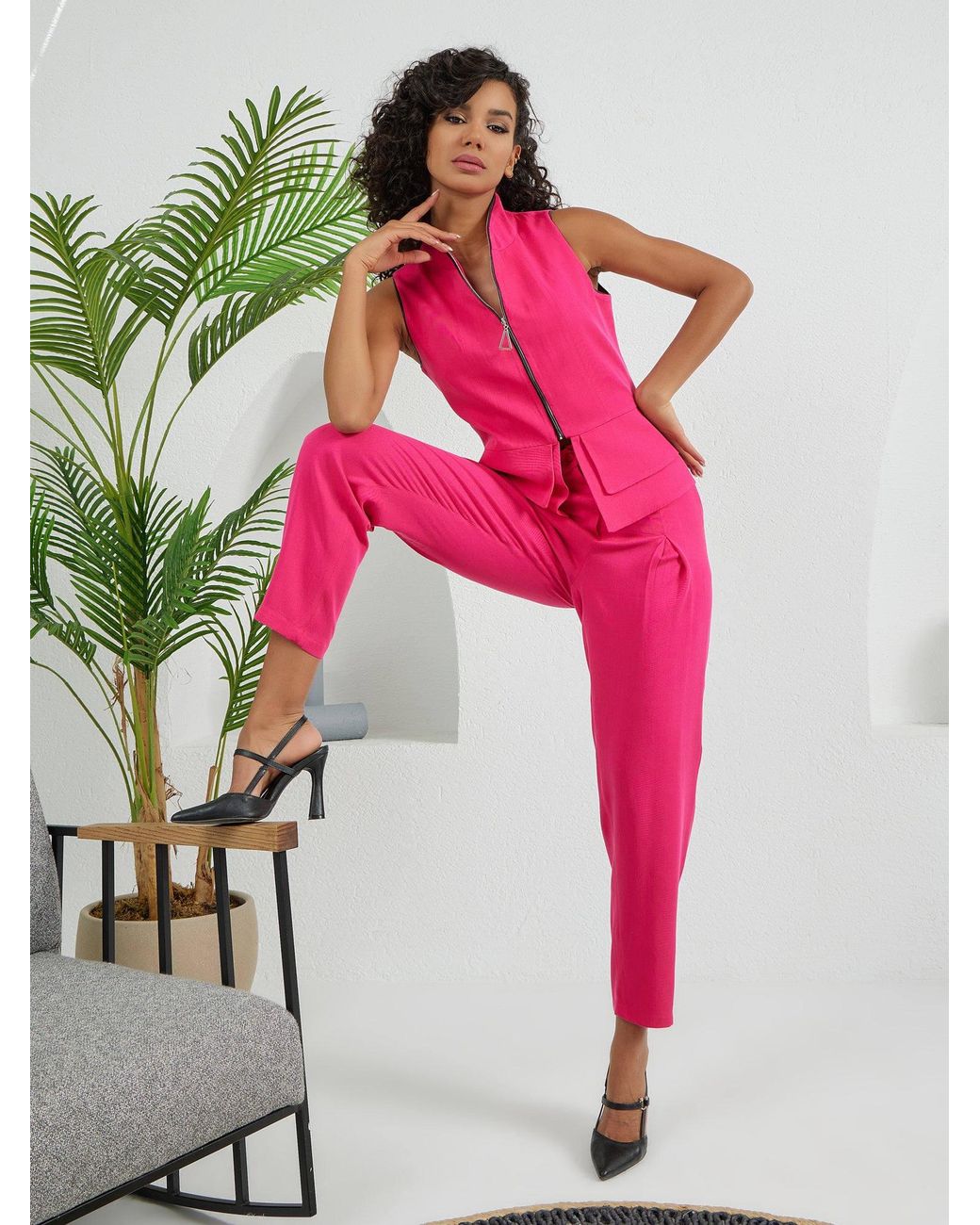 Lumina Eligma Pink Construct Suit Pants Ensemble Fuschia