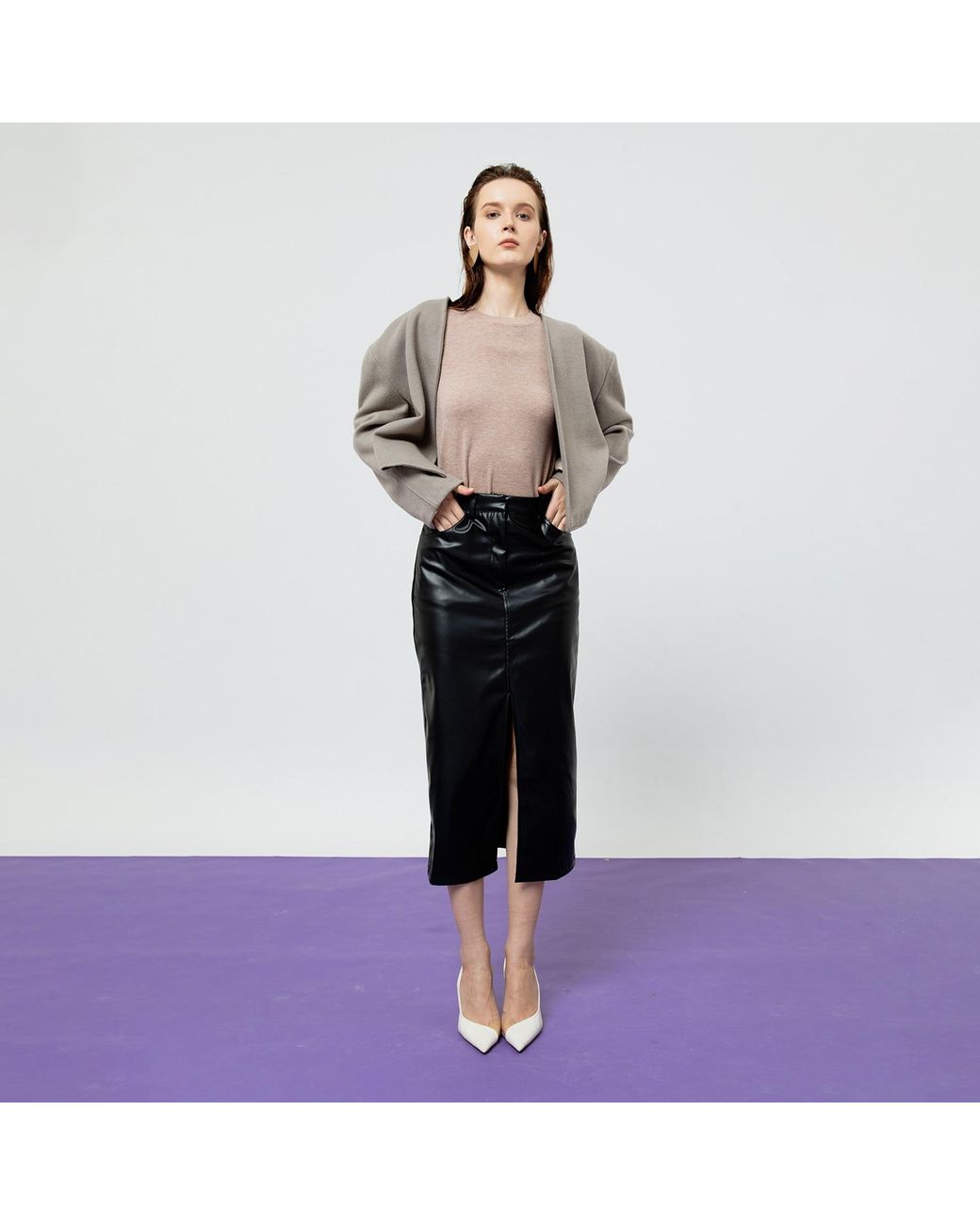 Ats the Label Black Dahlia Faux Leather Midi Skirt