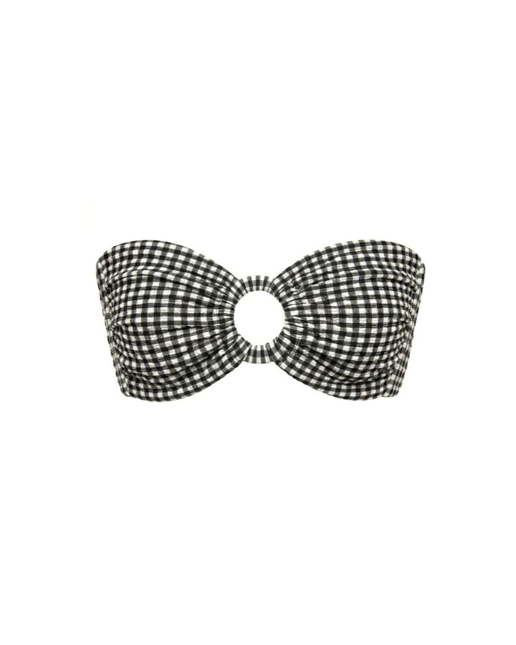 Montce Black Micro Gingham Tori Ties Bandeau Bikini Top