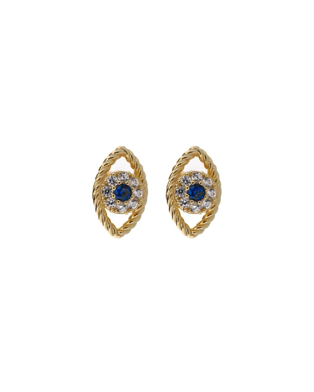 Ebru Jewelry Metallic Vermeil & Diamond Sapphire Evil Eye Stud Earrings