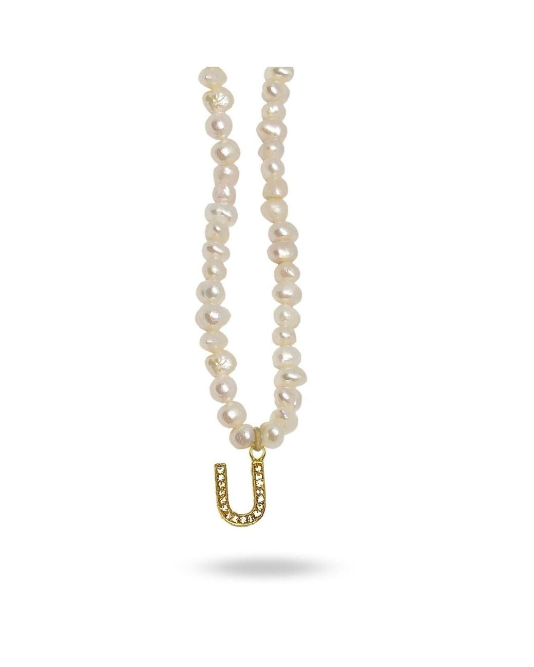 LINYA JEWELLERY Metallic Mono Letter Pearl Necklace U