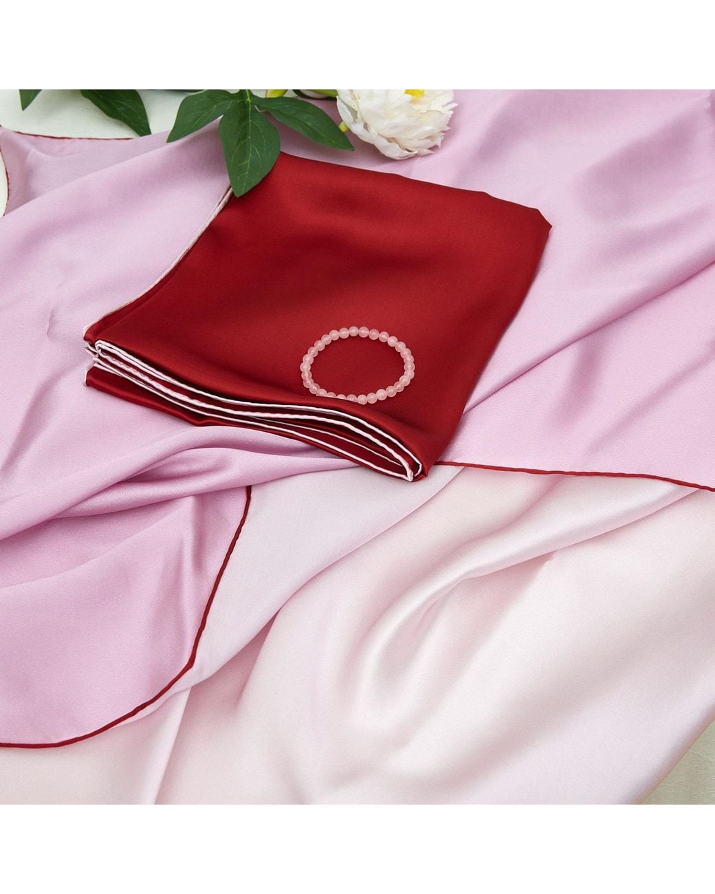 Soft Strokes Silk Red Pure Silk Scarf Peony Solid Colour Collection Burgundy Small