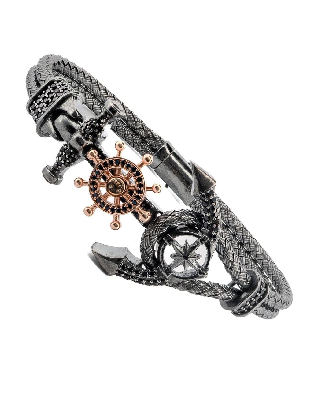 Ebru Jewelry Black Navigator's Anchor Diamond Bracelet for men