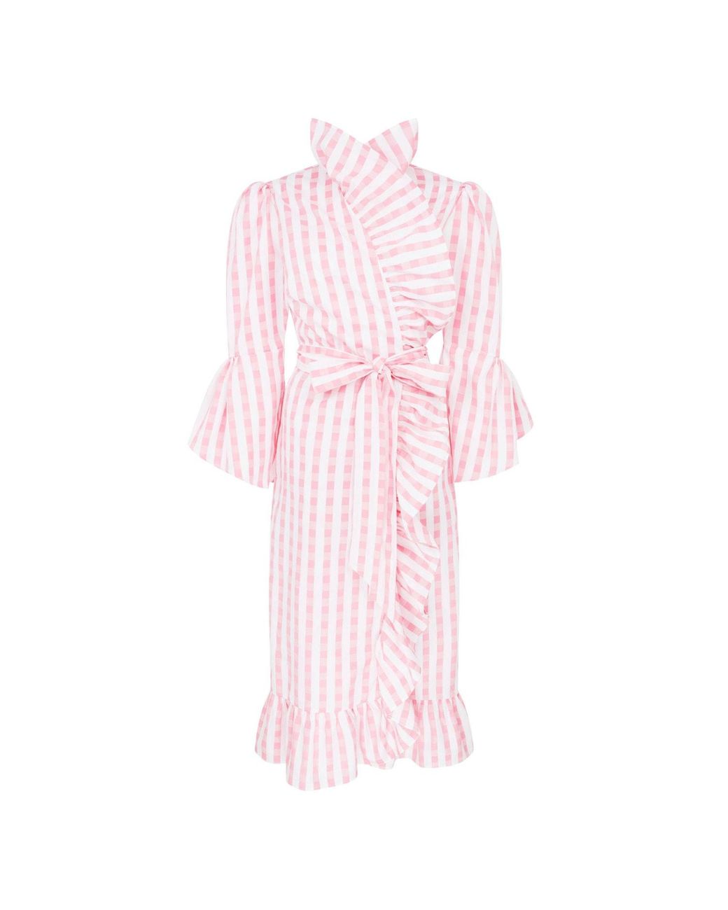 Lisa The Label Pink La La Lady Long House Coat With Ruffle Detail