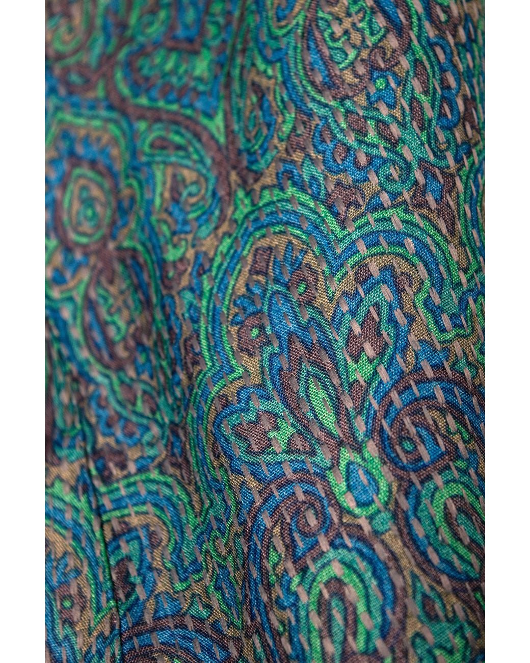 Stovaria Blue Embroidered Pure Tussar Silk Sleeveless Top With Wooden Button