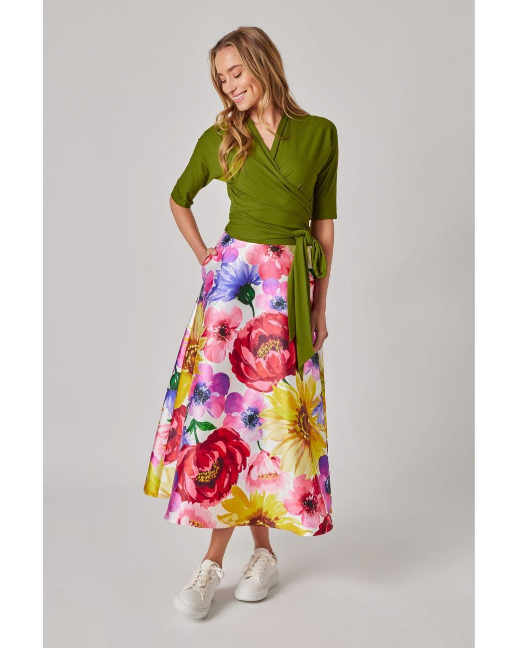Marianna Déri Pink Summer Flowers Midi Skirt