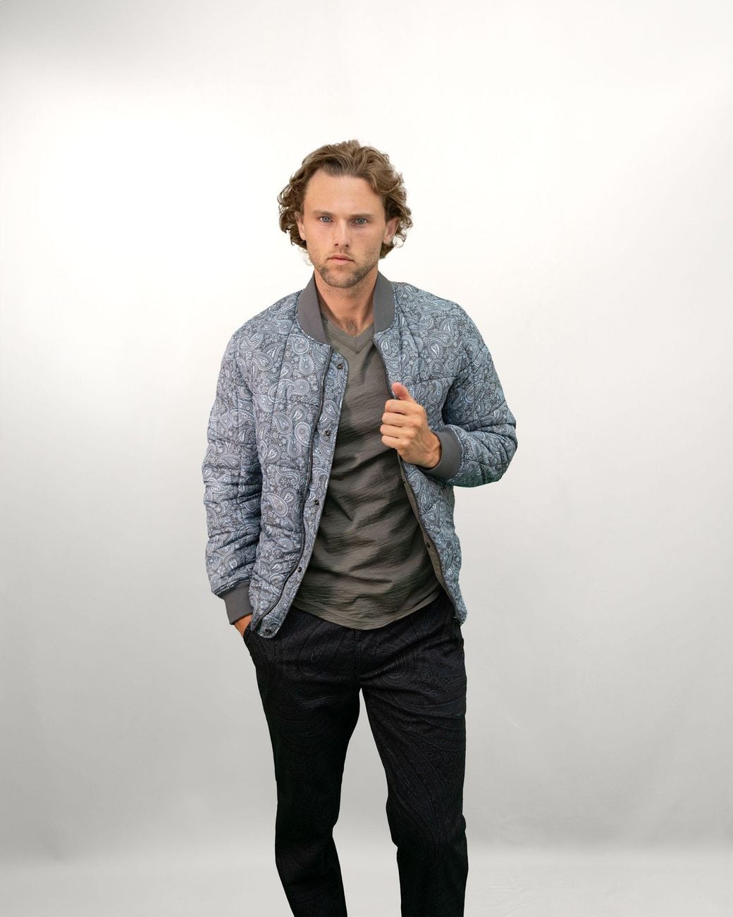 Lords of Harlech Gray Reversible Printed Cotton Jacket for men
