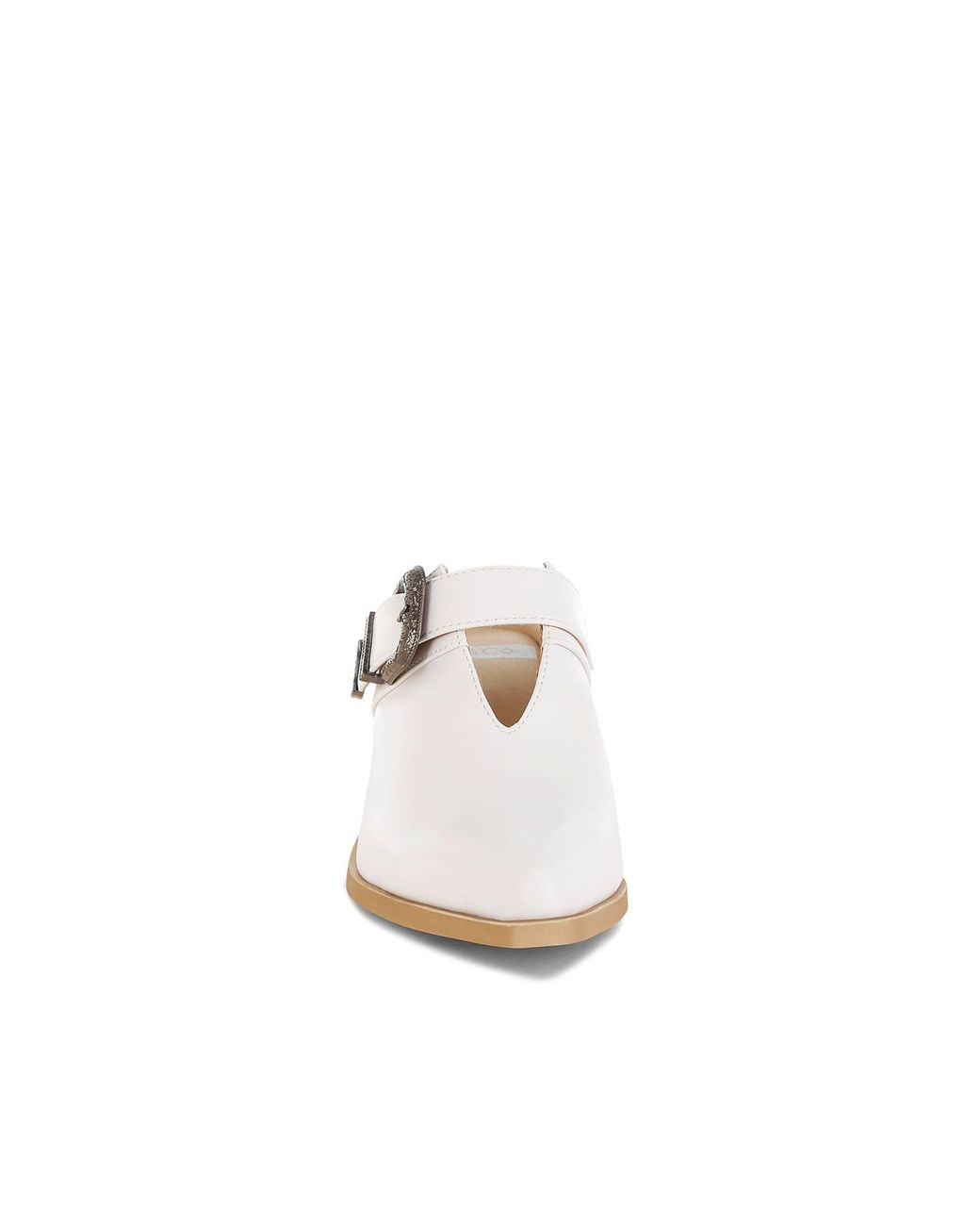 Rag & Co White Holler Carved Buckle Statement Mules