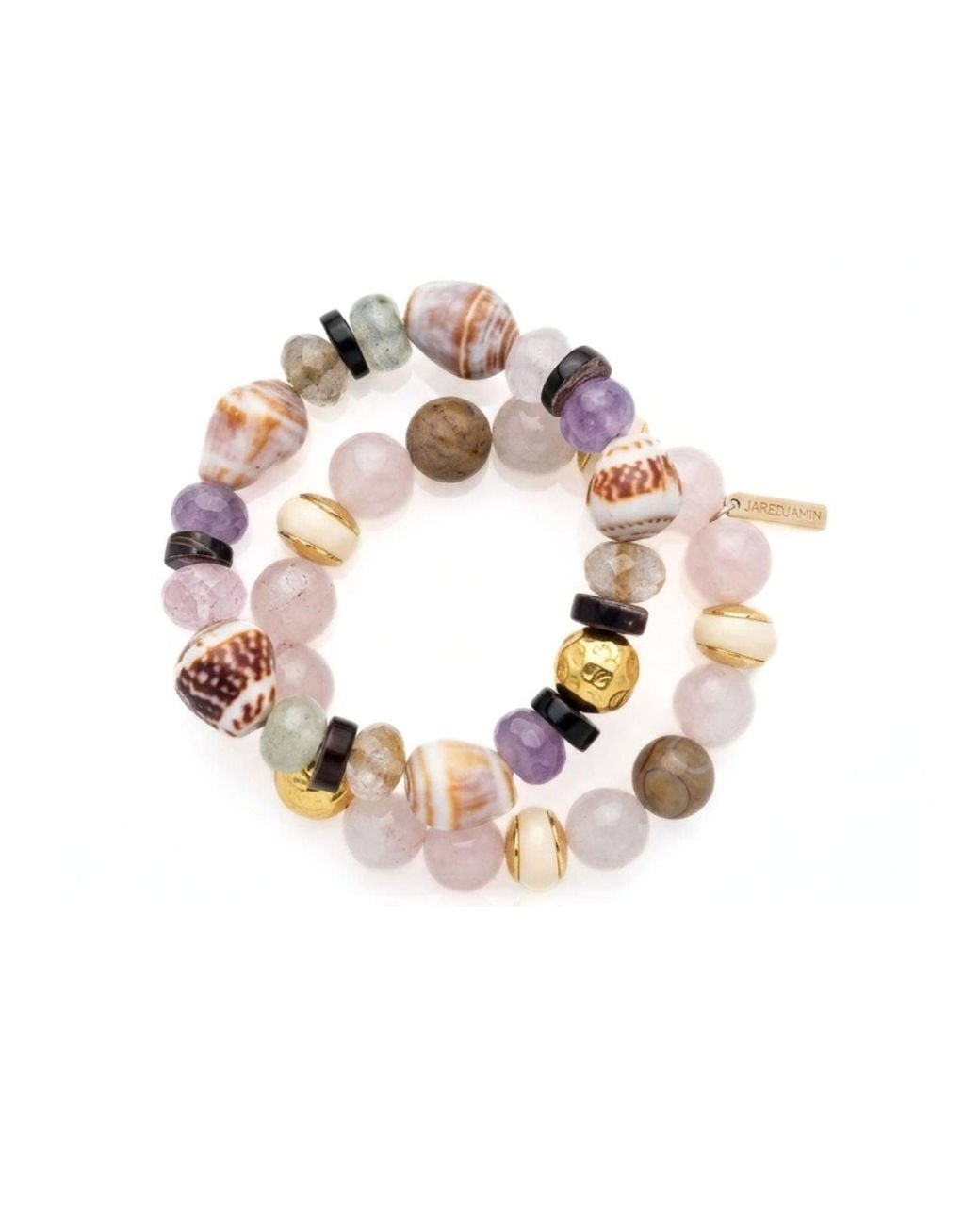 Jaredjamin Pink Iris Gemstone & Marine Shell Bracelet Set