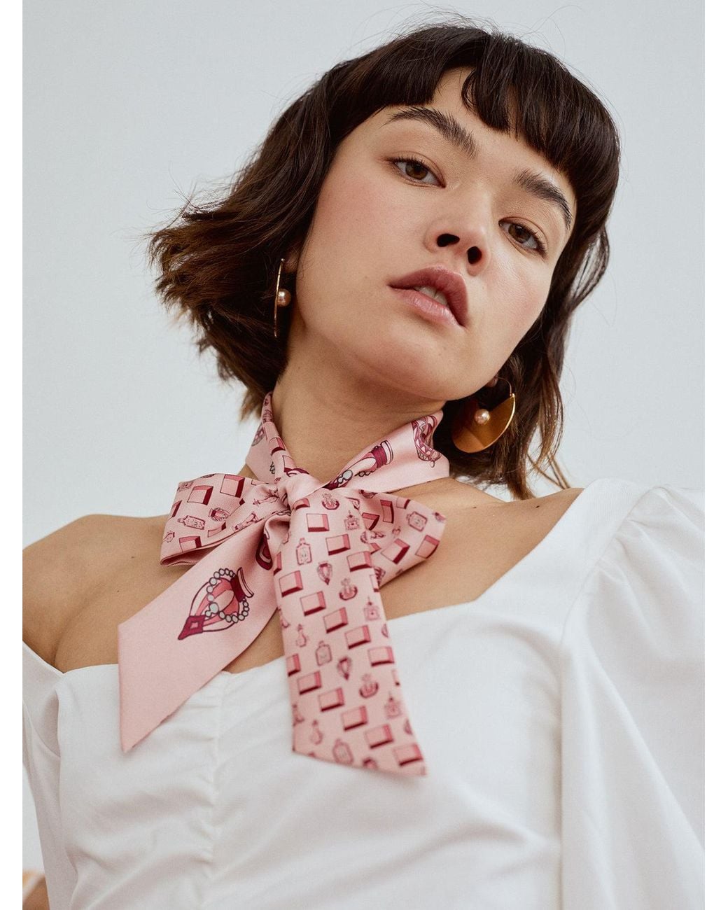 Lost Pattern Red Amora Silk Skinny Scarf