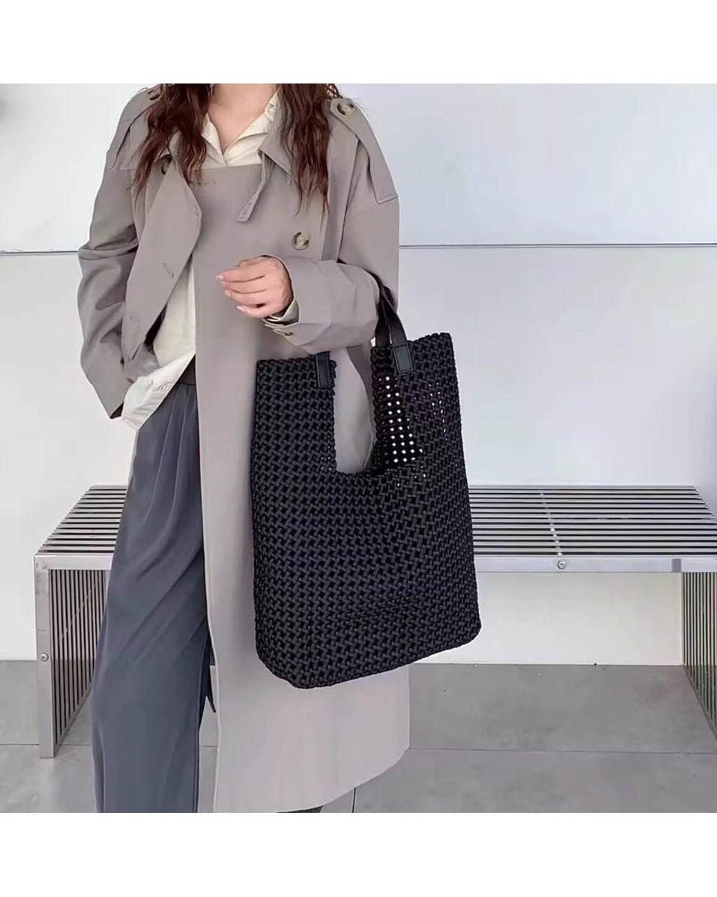Prenelove Brown Eston Woven Hand-Knotted Tote