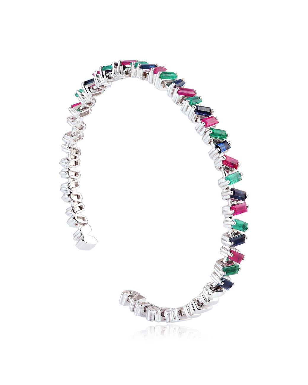 Artisan Blue Emerald, Ruby, Sapphire Baguette Cuff Bangle