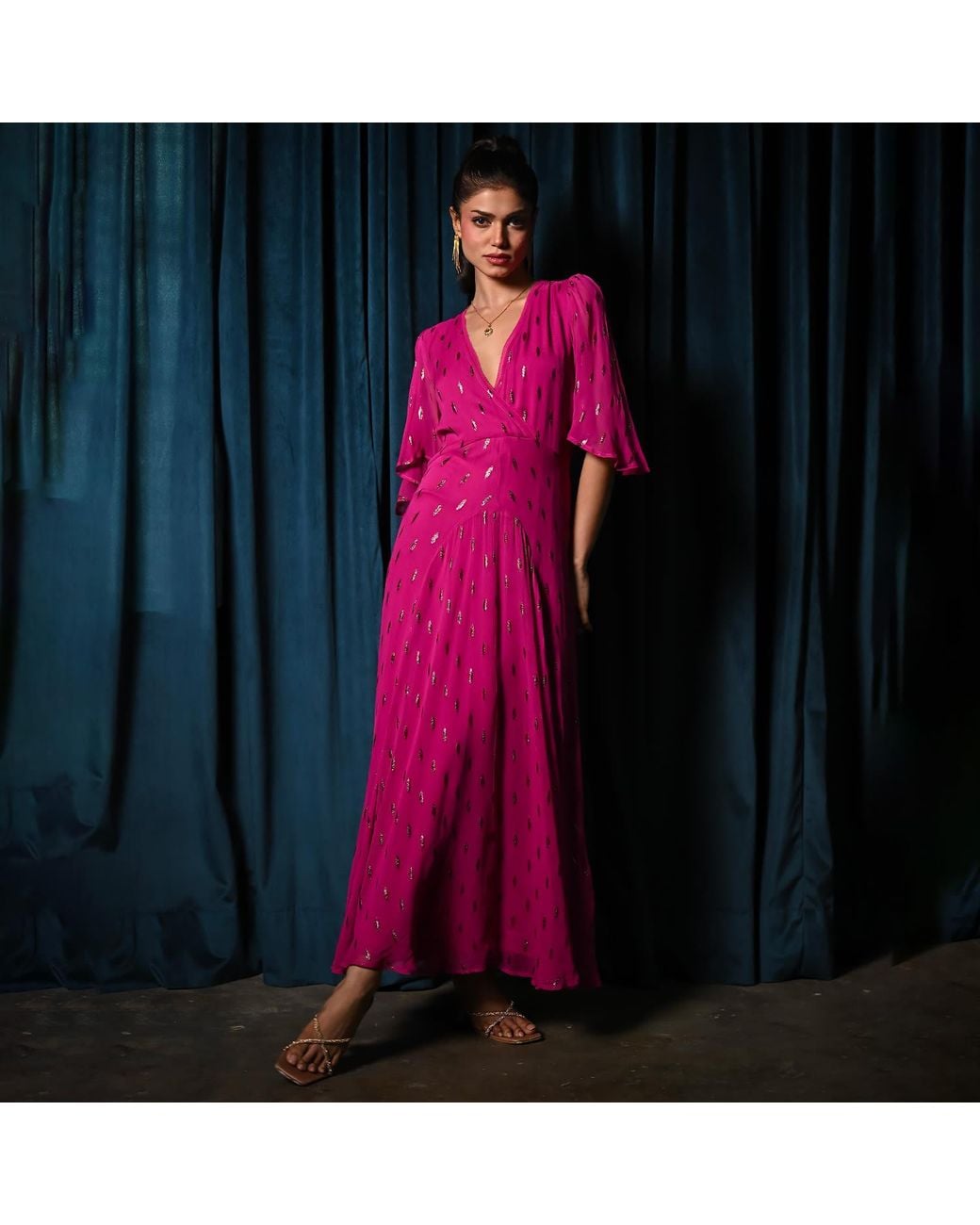 Rose & Nancy Pink Talia Fuchsia Maxi Dress