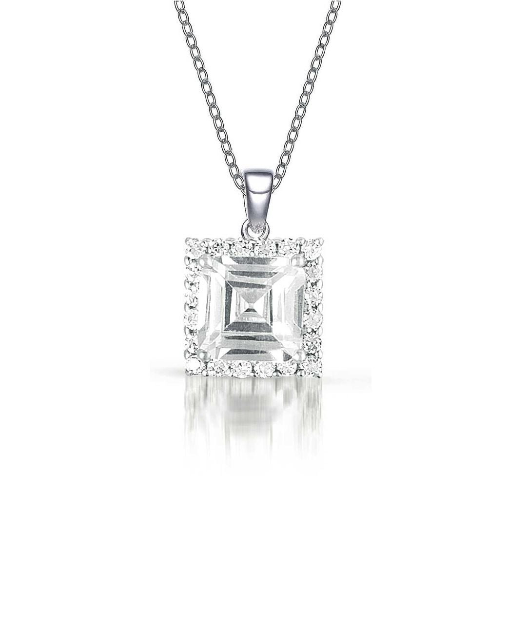 Genevive Jewelry White Sterling Clear Cubic Zirconia Square Shape Necklace