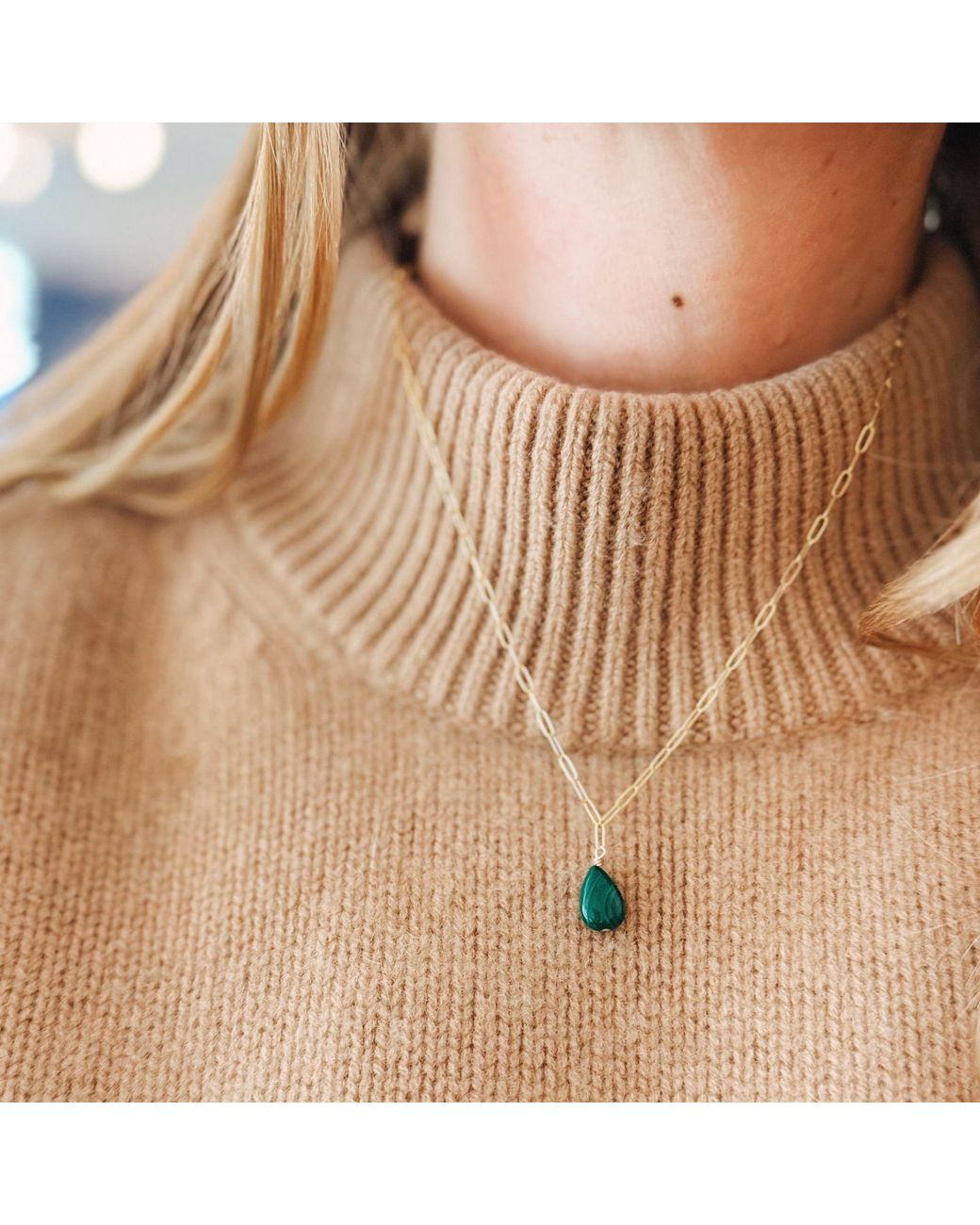 Herself Collections Metallic Malachite Drop Necklace