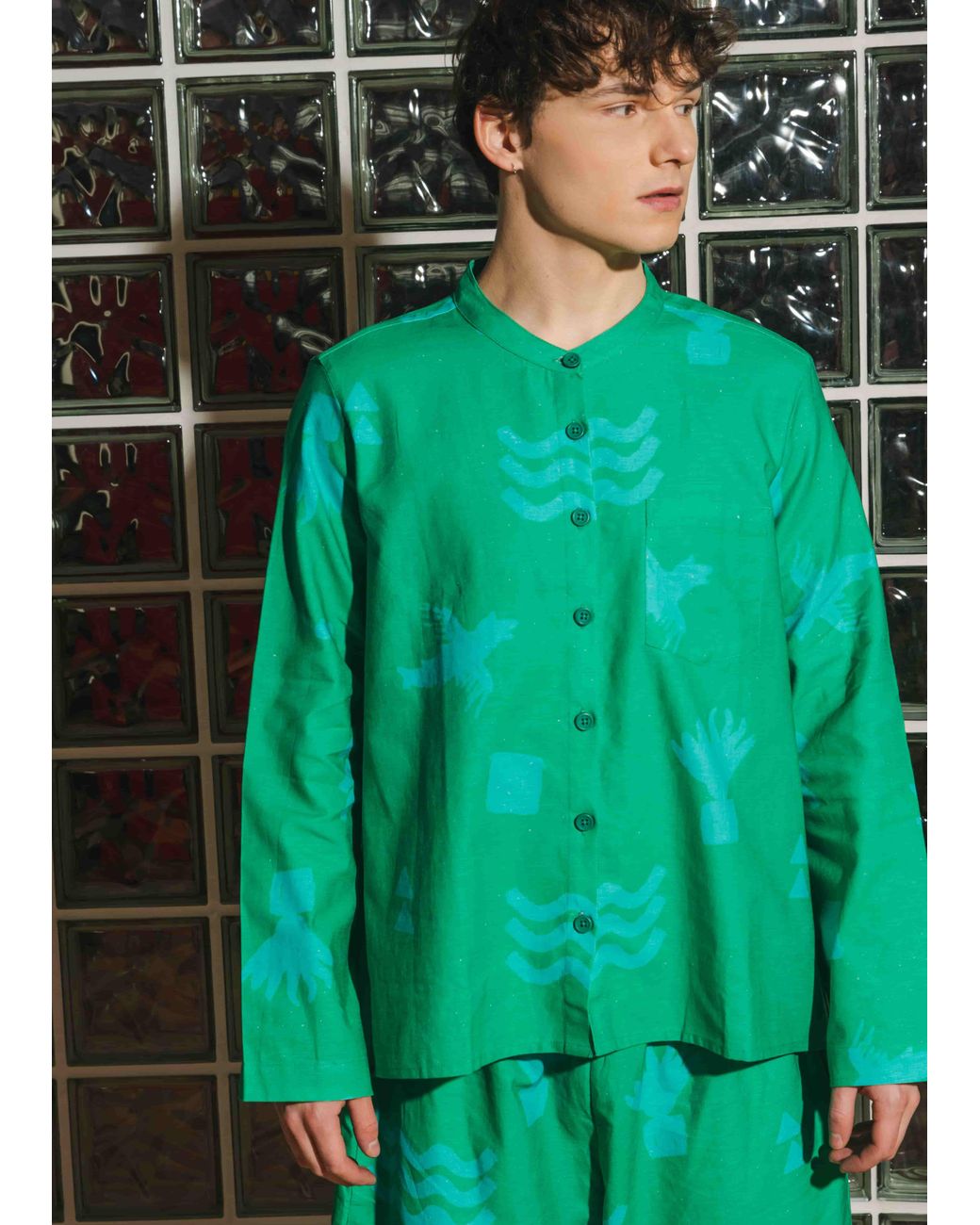 Wild Clouds Green Organic Cotton & Linen Shirt