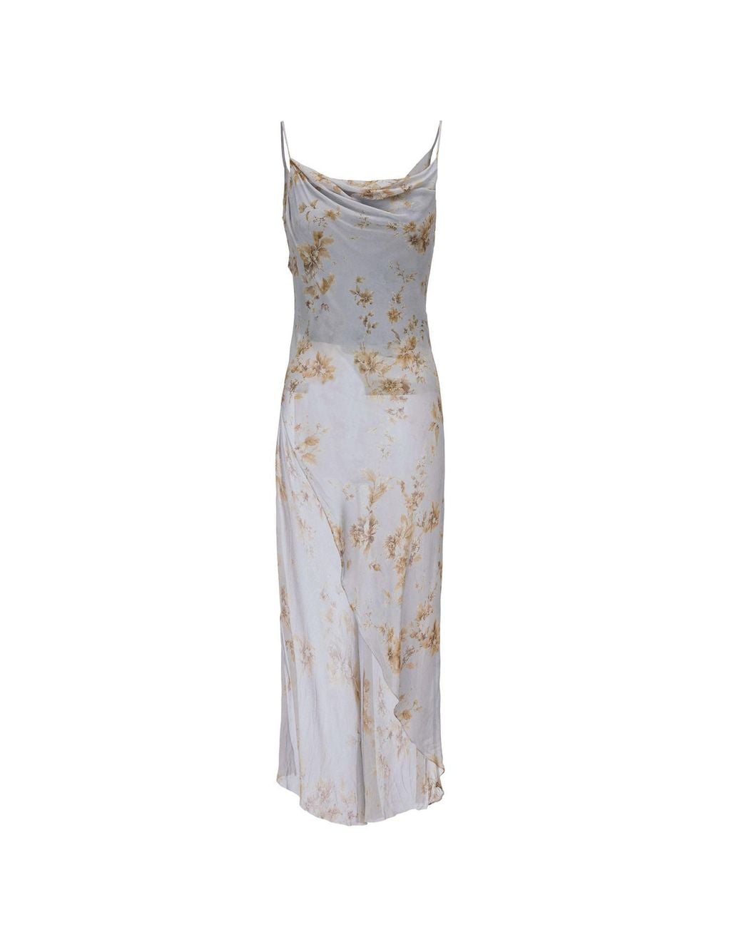 Belsize25 Gray Dahlia Series – Celeste Floral Mulberry Silk Asymmetric Cowl-Neck Long Camisole