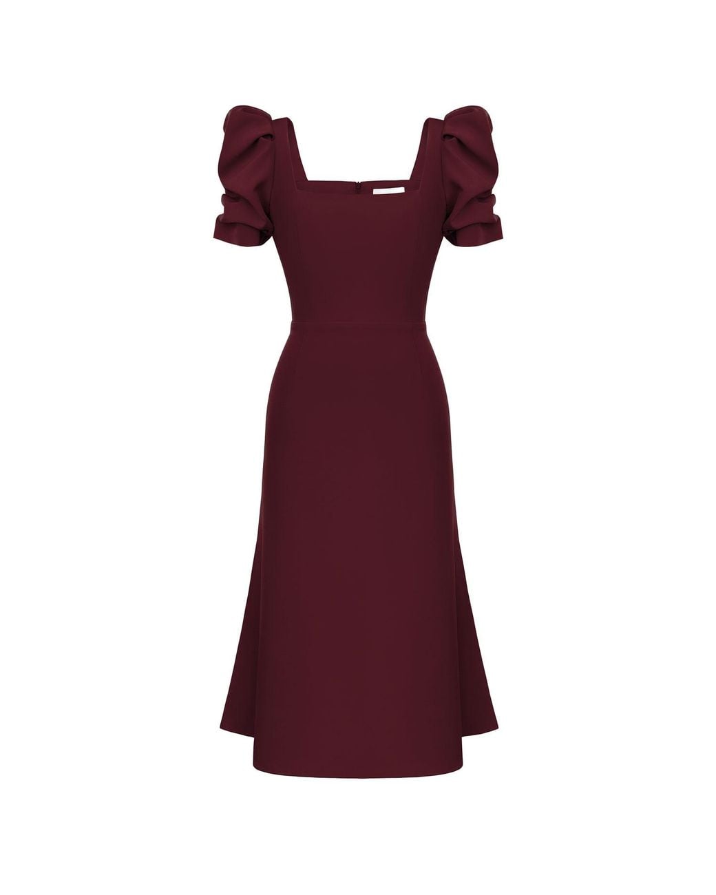 POST MERIDIEM Purple Vinous Godet Silhouette Square Neck Midi Dress