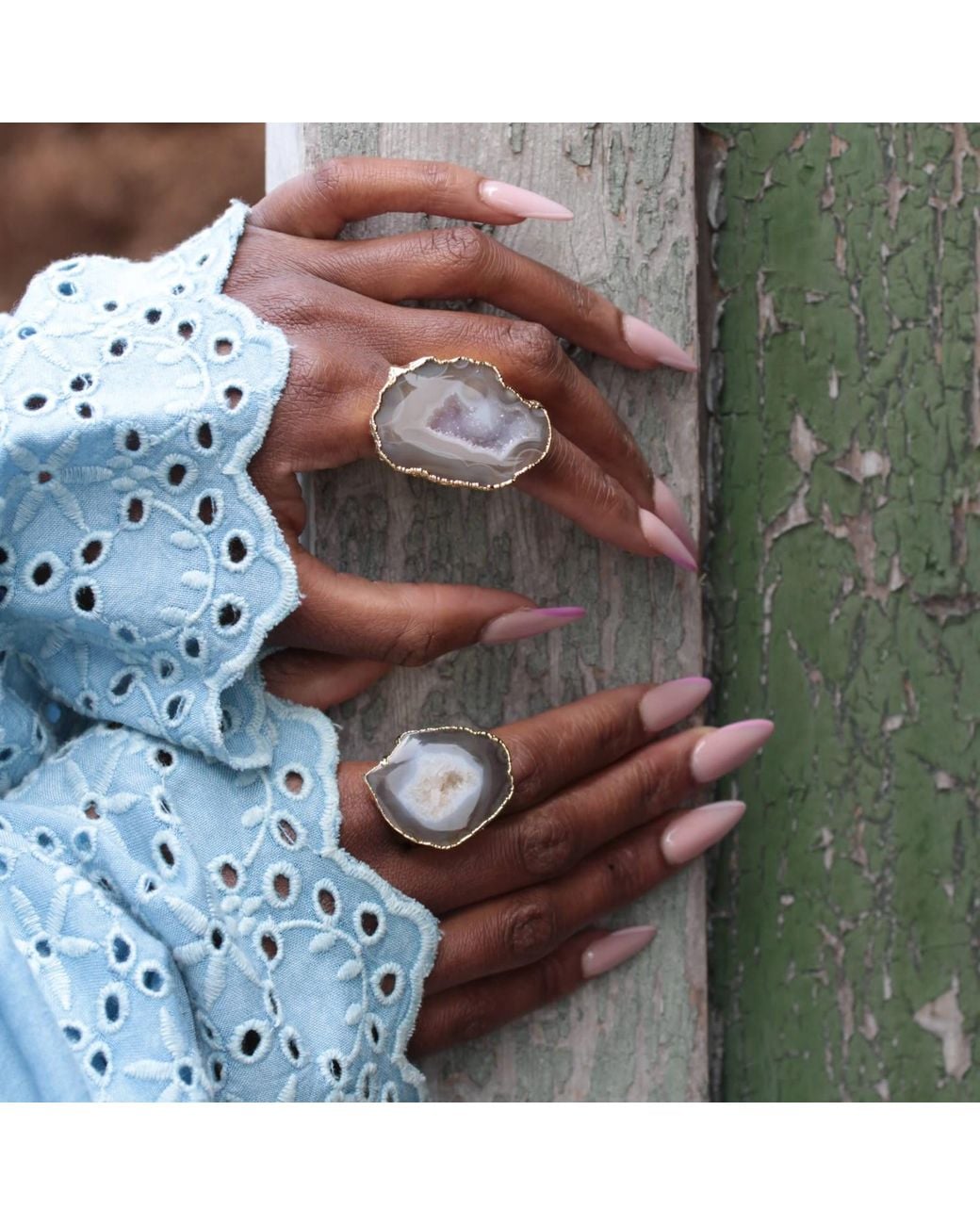 YAA YAA LONDON Metallic Neutral Mega Gemstone Gold Statement Ring
