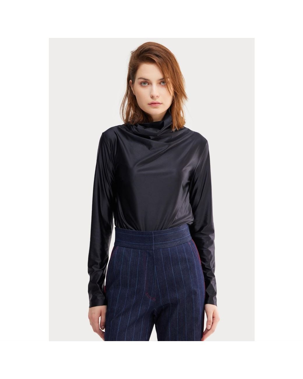 Julia Allert Blue Leather-Look Long Sleeve Top