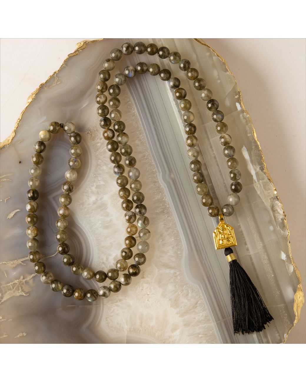 Goddess Charms Black Success & Manifestation Mala Hanuman Labradorite