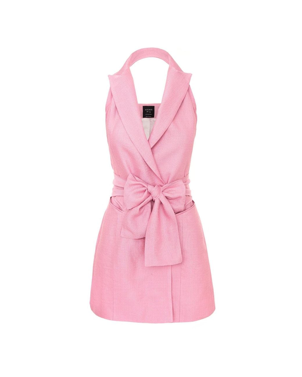 AVENUE No.29 Pink Metallized Linen Backless Lapel Dress With Bow