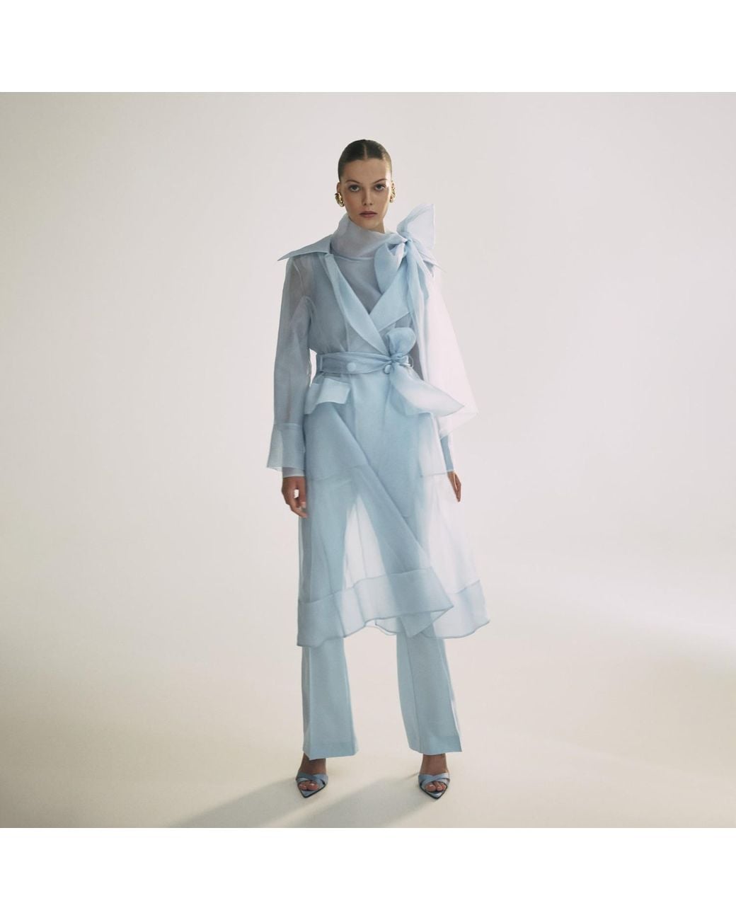 Lita Couture Blue See Through Organza Trench Dress