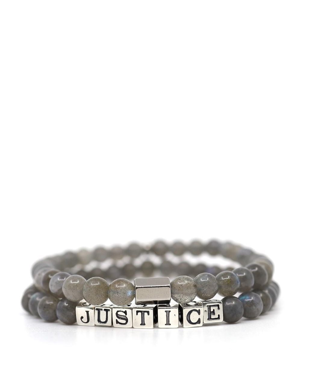 Shar Oke Metallic Labradorite & Sterling Justice Letters Beaded Bracelet Set for men