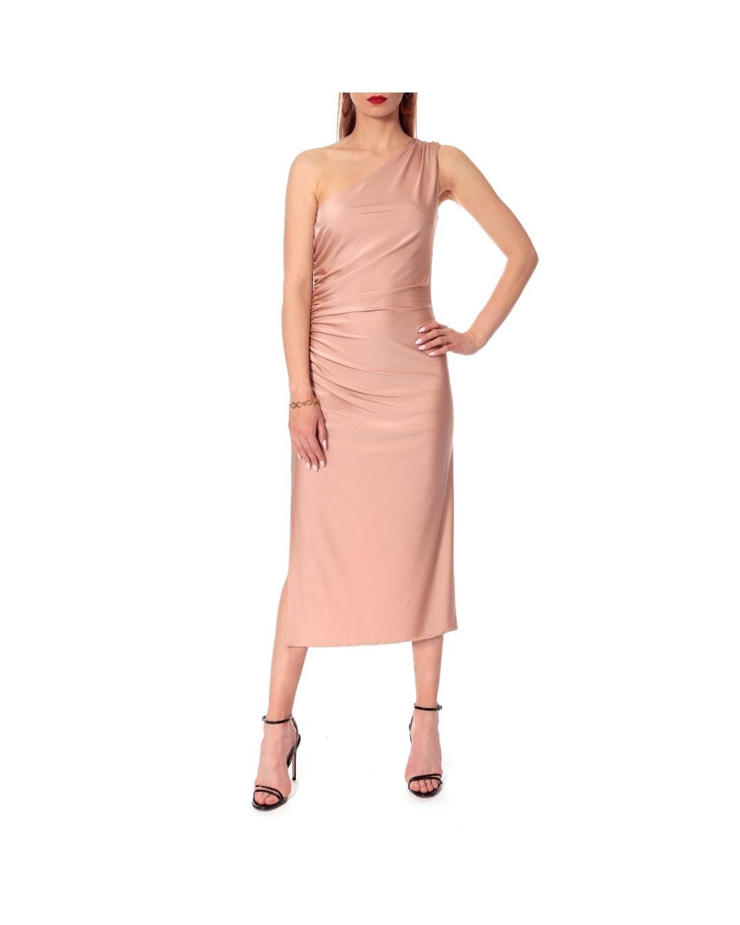 AGGI by HALEWSKI Pink Clara Cameo Rose Asymmetric Midi Dress