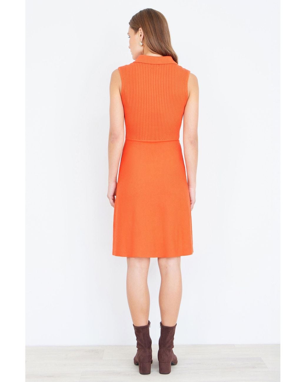 Yumi' Orange Rib Knitted Skater Dress With Buckle Detail