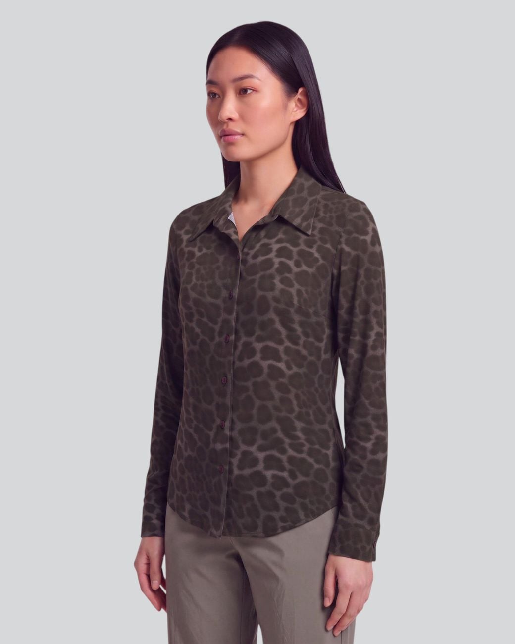 Lords of Harlech Black Sutton Leopard Brownie Stretch Silk Long-Sleeve Shirt
