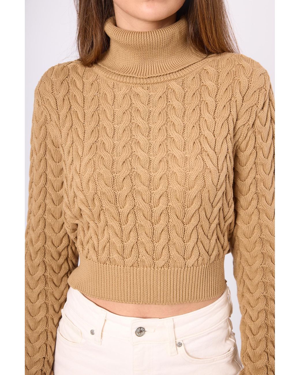 Peraluna White Scarlett Cable Knit Crop Jumper