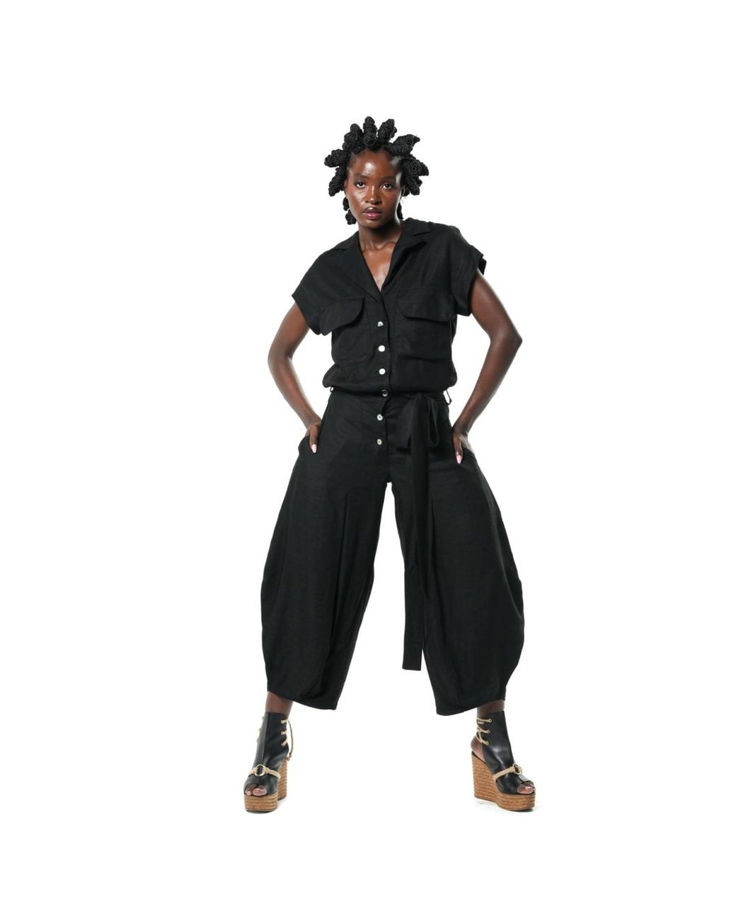 Metamorph Black Relaxed Jumpsuit With Linen