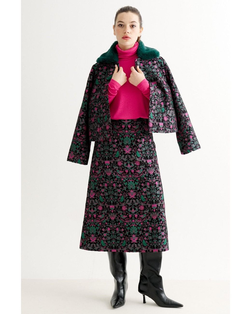 Louche Blue Buffy Belle Plume Jacquard Midi Skirt