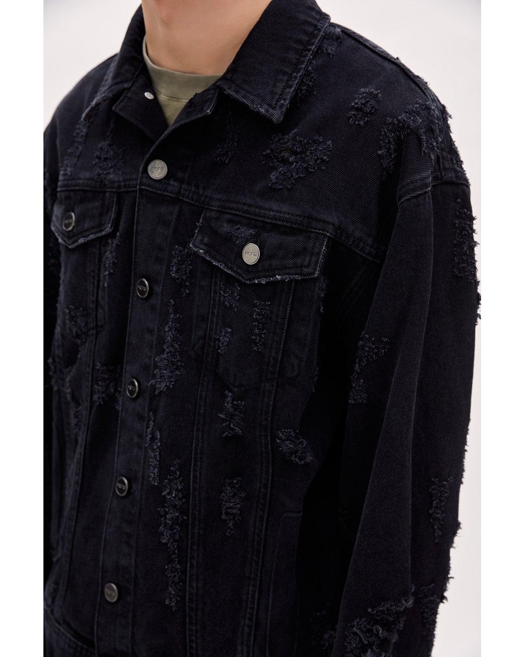 Pcfg Black Distressed Denim Jacket for men