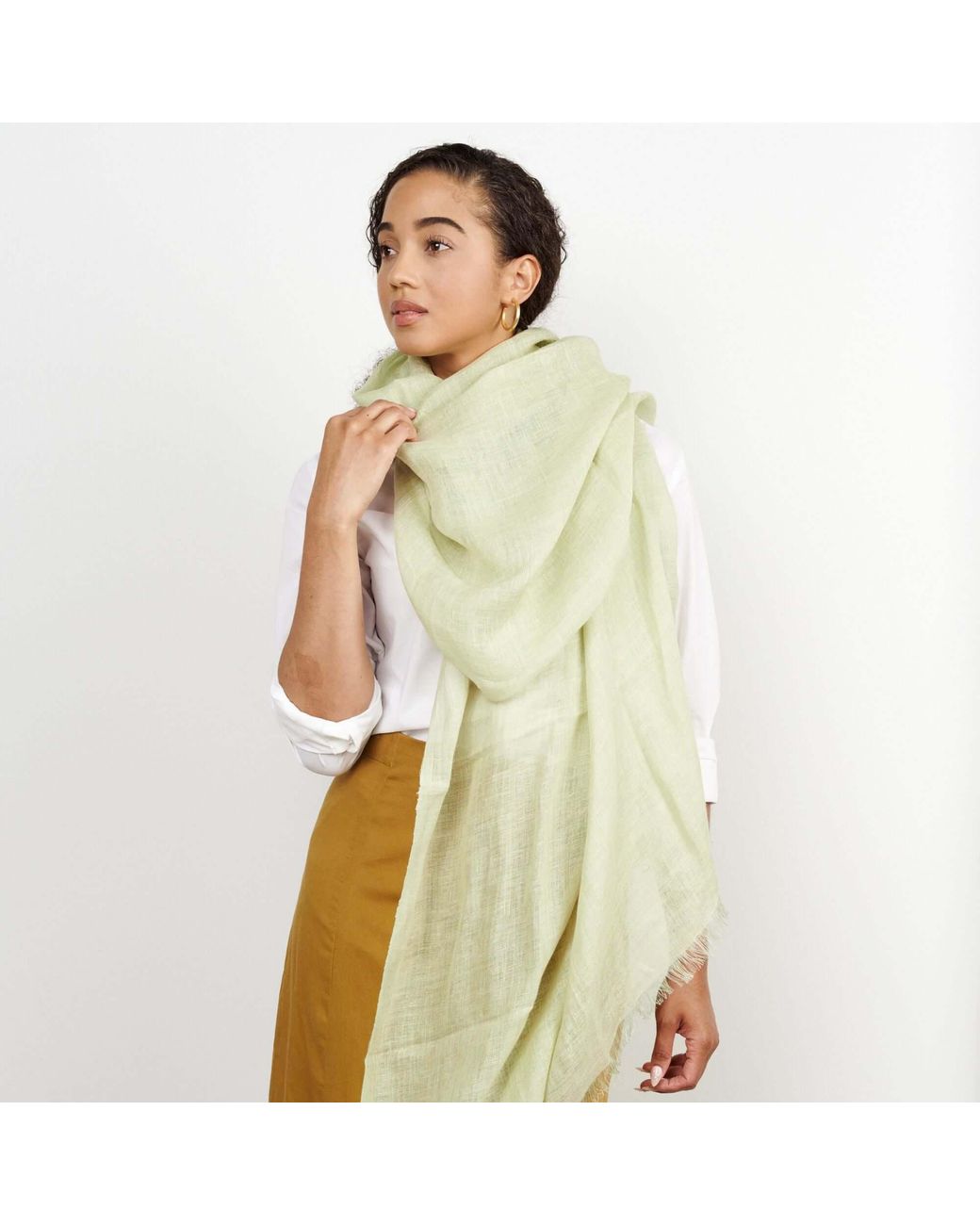 Variously Green Soya Pastel Lime Hand Woven Soft Linen Scarf