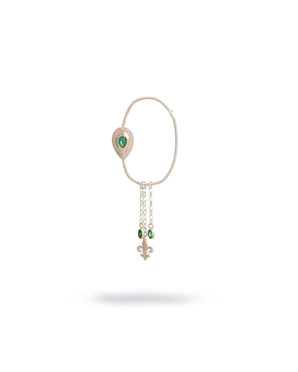 Ebru Jewelry Metallic Emerald Fleur De Lis Chain Unique Earring