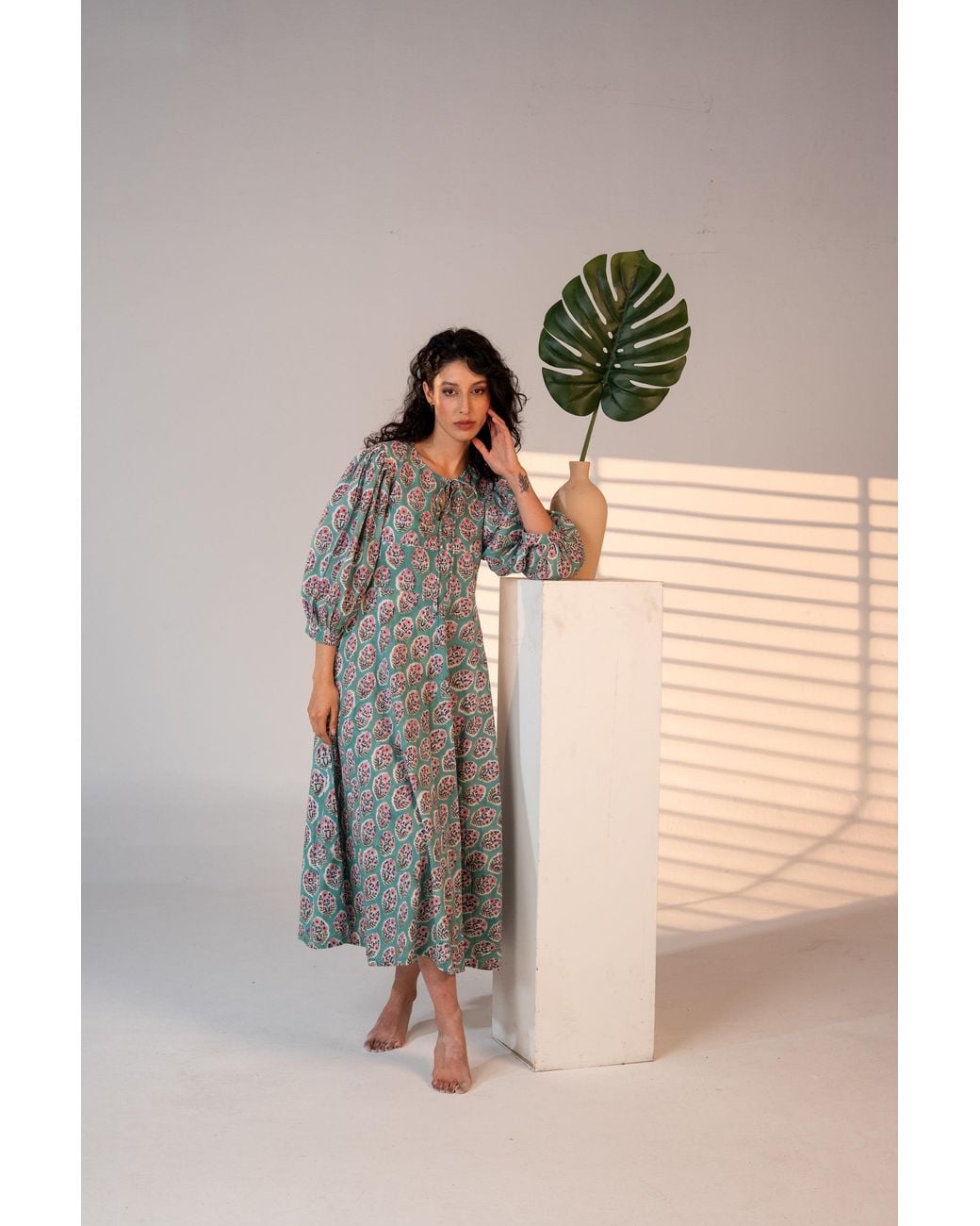 Carolina Benoit Blue Palm Springs Print Kaftan Bouquet