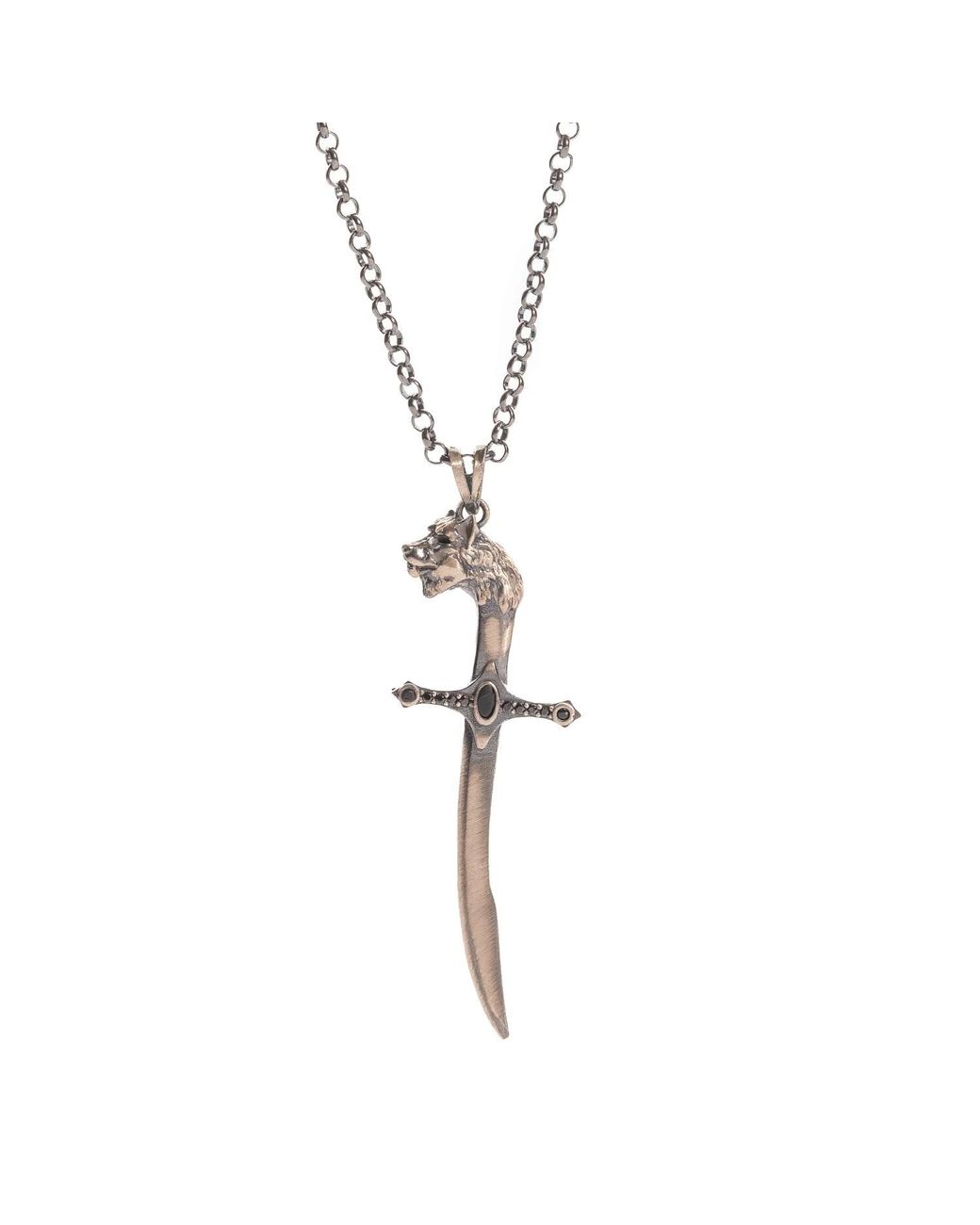 Ebru Jewelry Metallic Wolf Sword Zircon Sterling Pendant Necklace for men