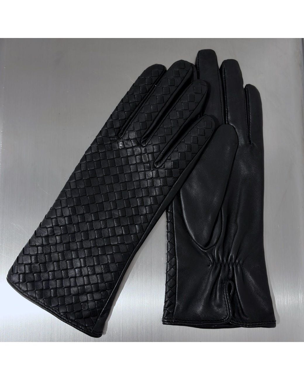 London Atelier Byproduct Black Woven Leather Short Gloves