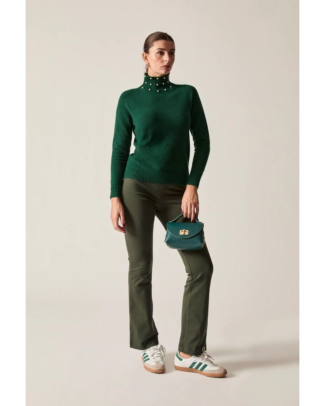James Lakeland Green Pearl Neck Jumper
