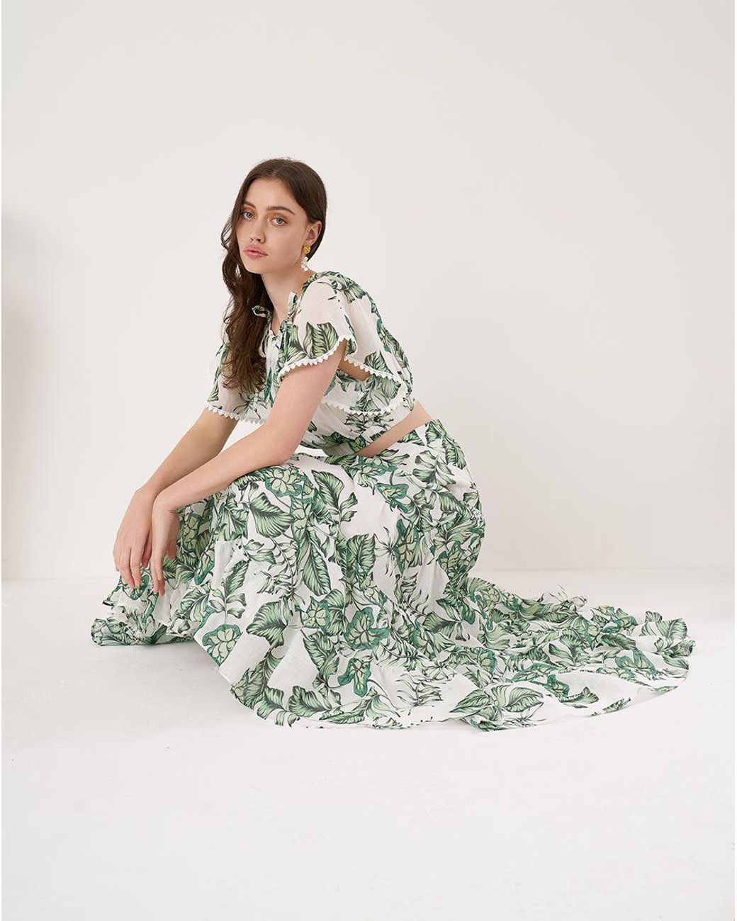 We Are Kindred Green Amelie Gathered Crop Top