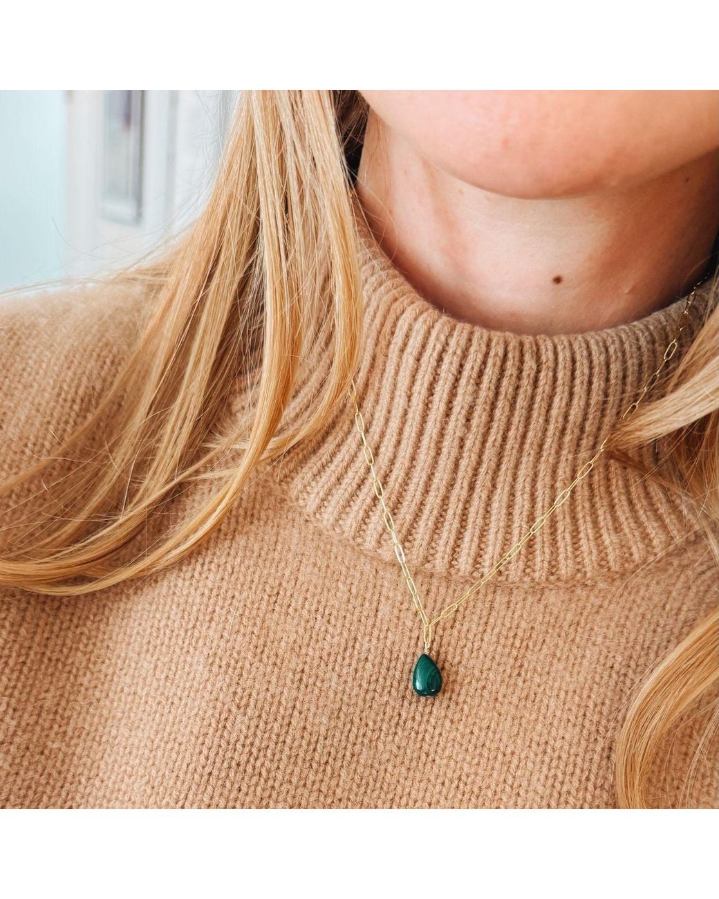 Herself Collections Metallic Malachite Drop Necklace