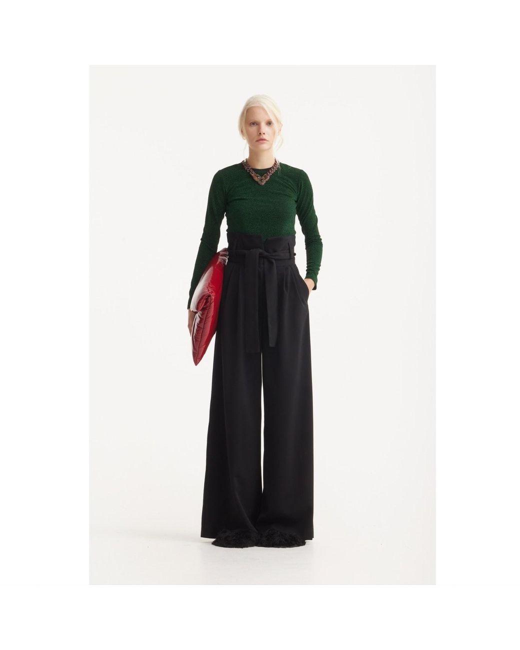 Julia Allert Black High Waist Long Wide Leg Trousers –