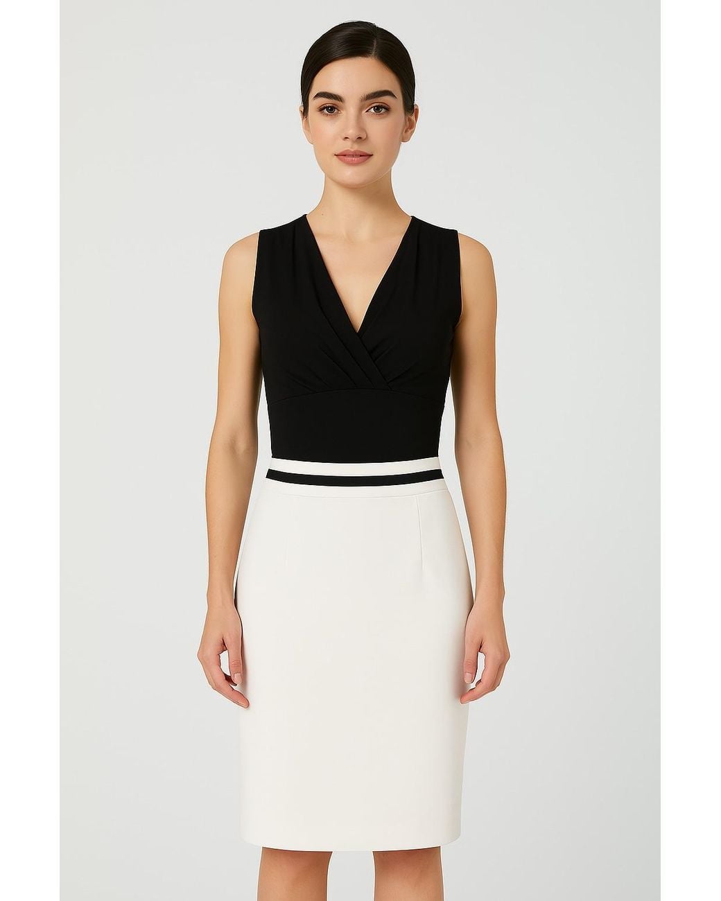 Conquista White Fitted Pencil Skirt With Contrast Stripe