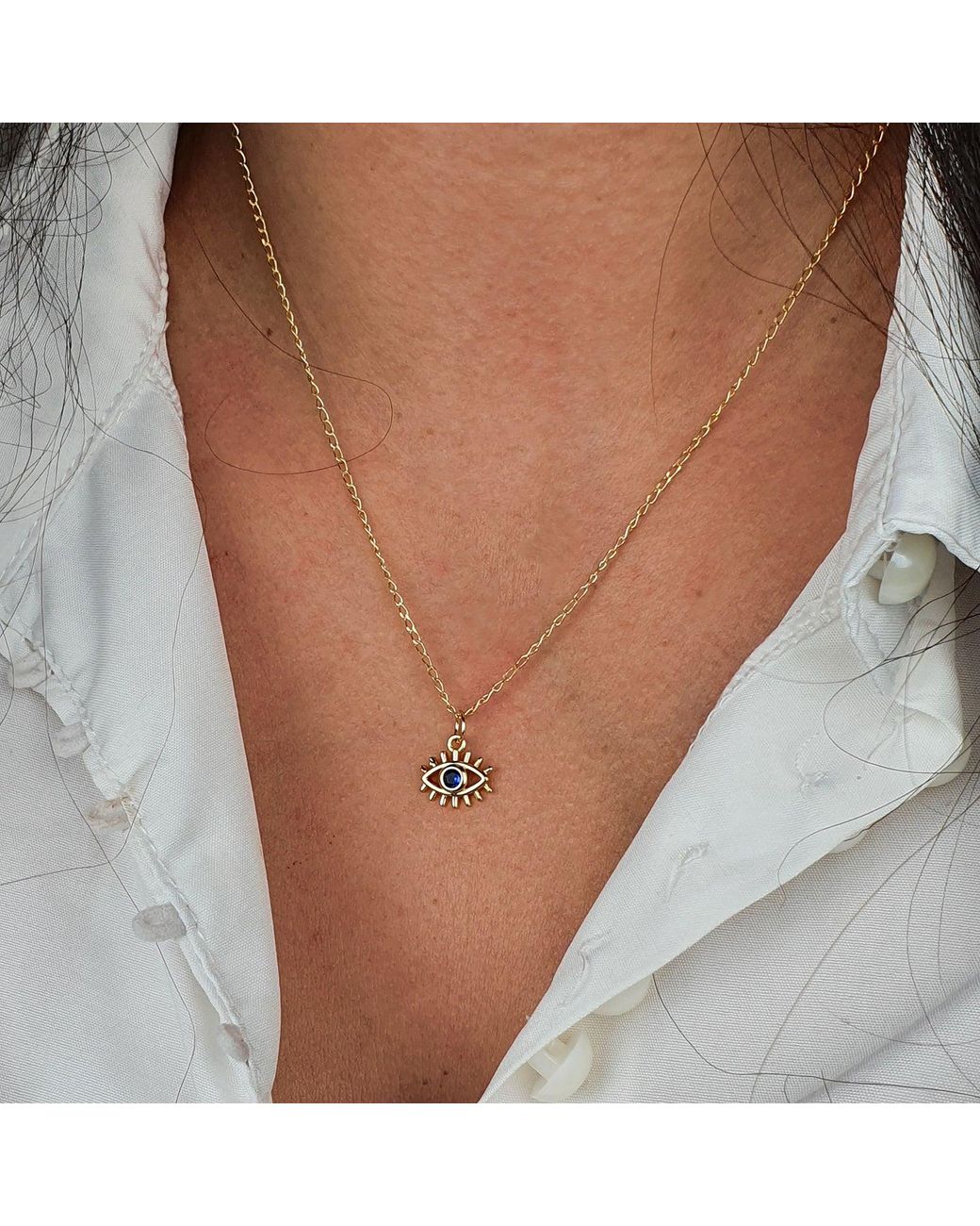 Harfi Metallic Mini Evil Eye Dark Plated Charm Necklace