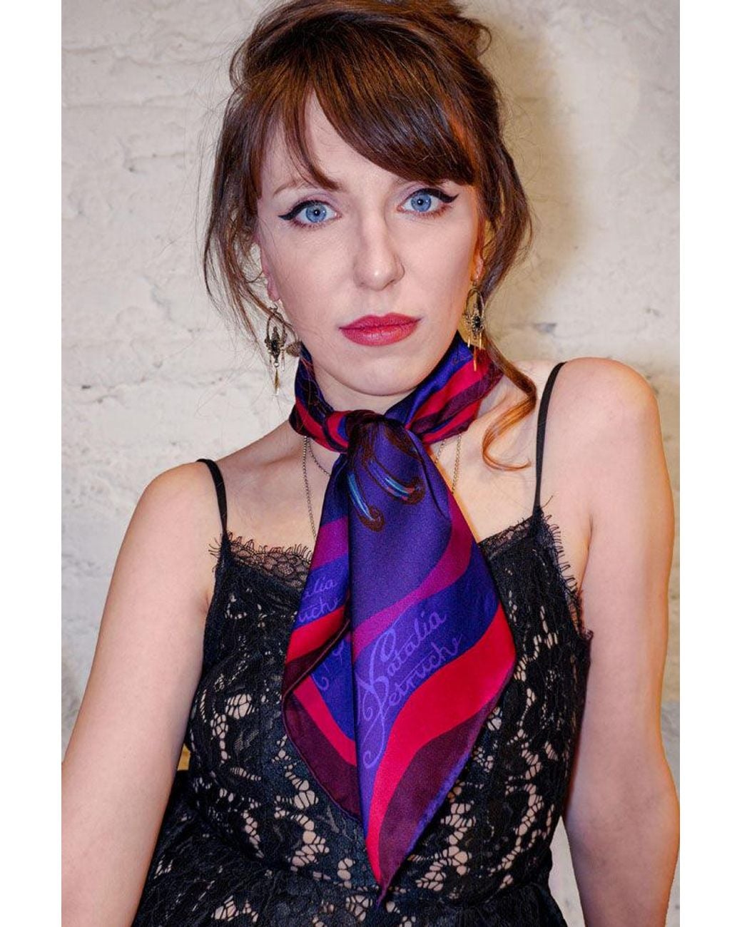 Natalia Petruch Purple Mountain Flowers Silk Scarf