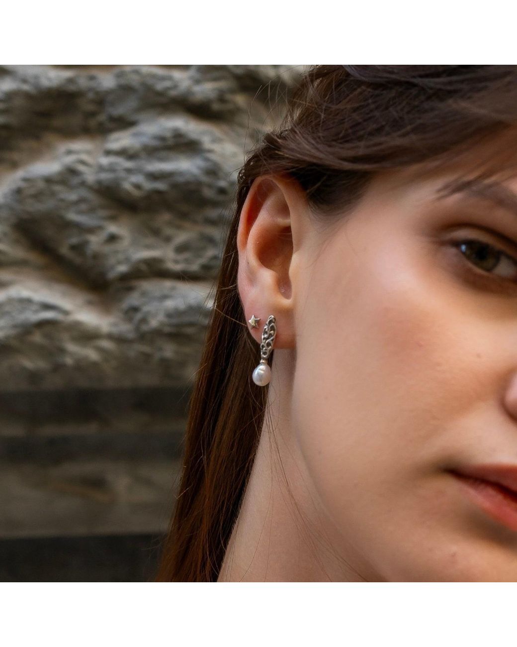Spero London Metallic Drop Baroque Pearl Earrings Authentic Natural Textured Sterling
